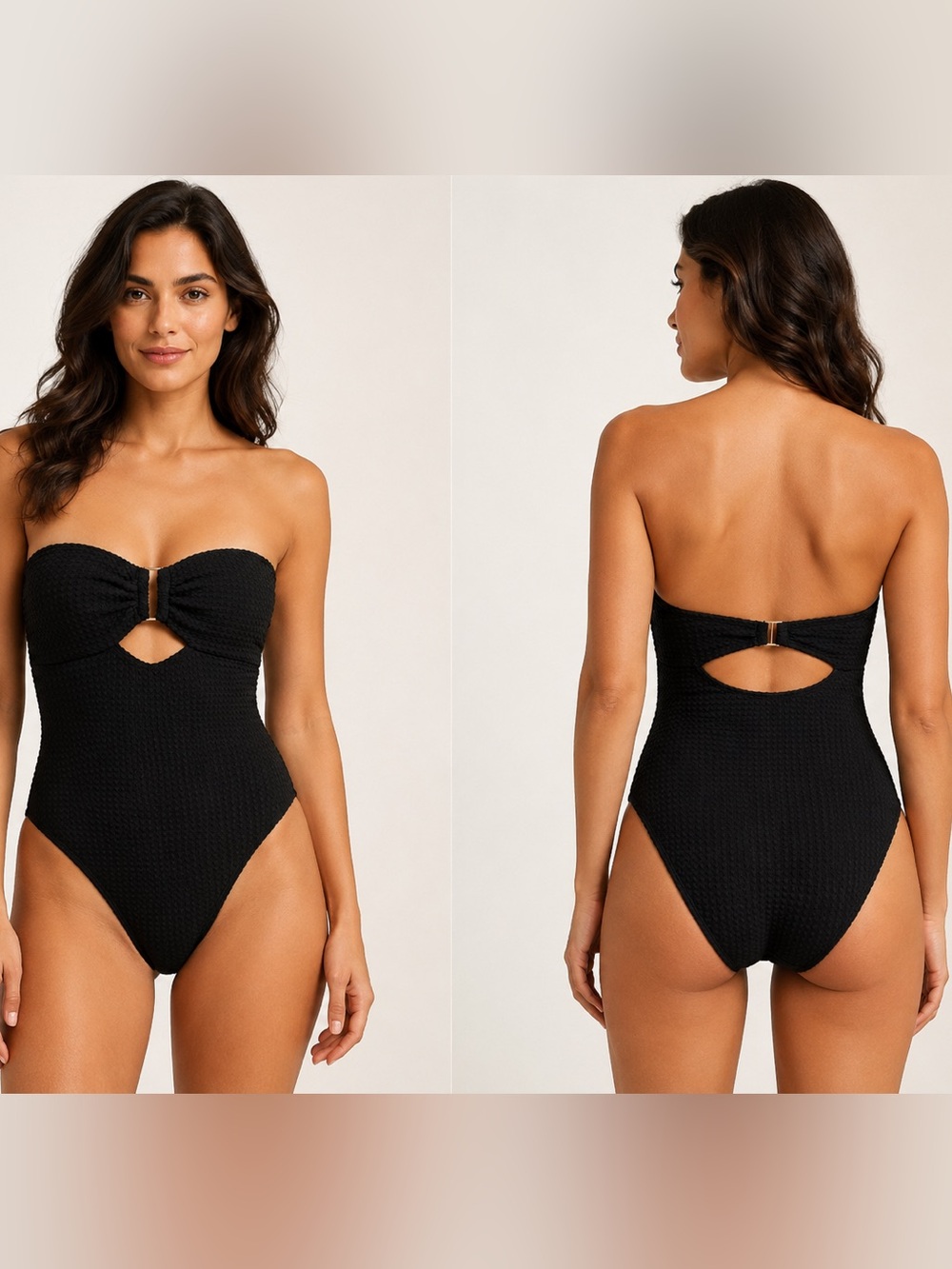 Shade & Shore Black Strapless Textured One-Piece Swimsuit with Keyhole